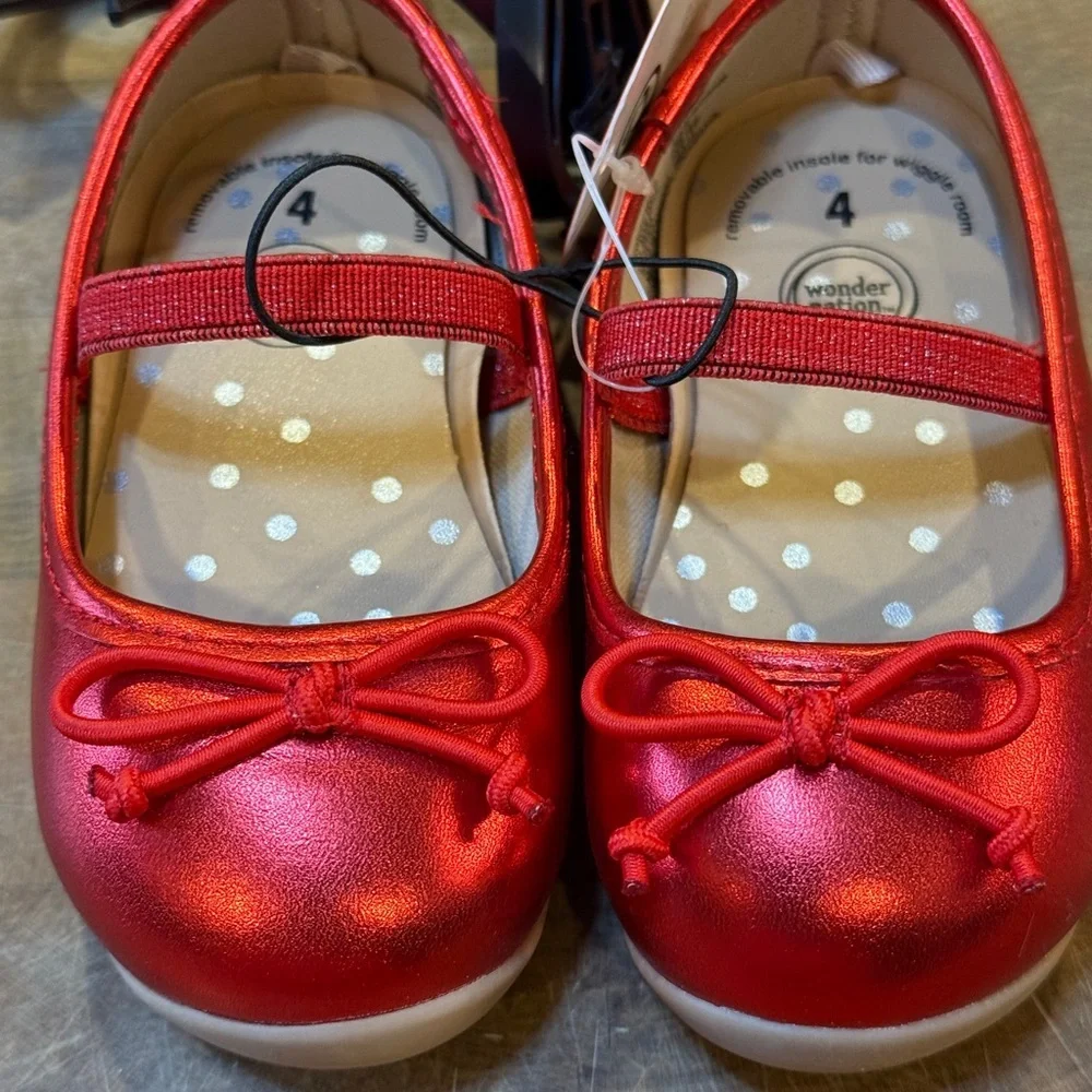 wonder nation Shiny Red Girls' sz 4 Mary Jane Flats with Bow Girls NEW